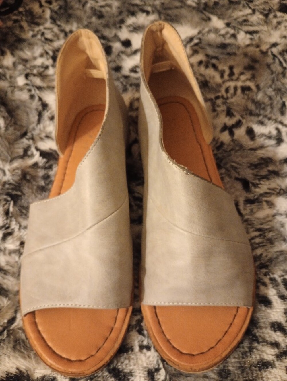 Boho Open-Toe Slip-On Mules Sandals in Light Gray Women's